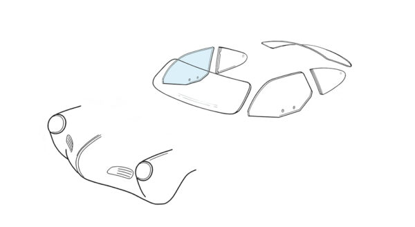 Deurruit rechts - Karmann Ghia coupé 08/59-