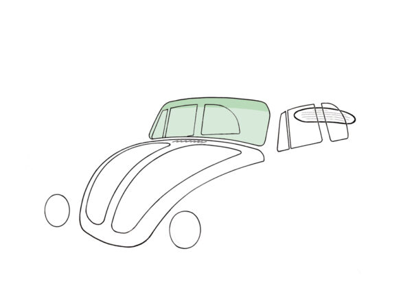 Voorruit groen met groene band, cabrio